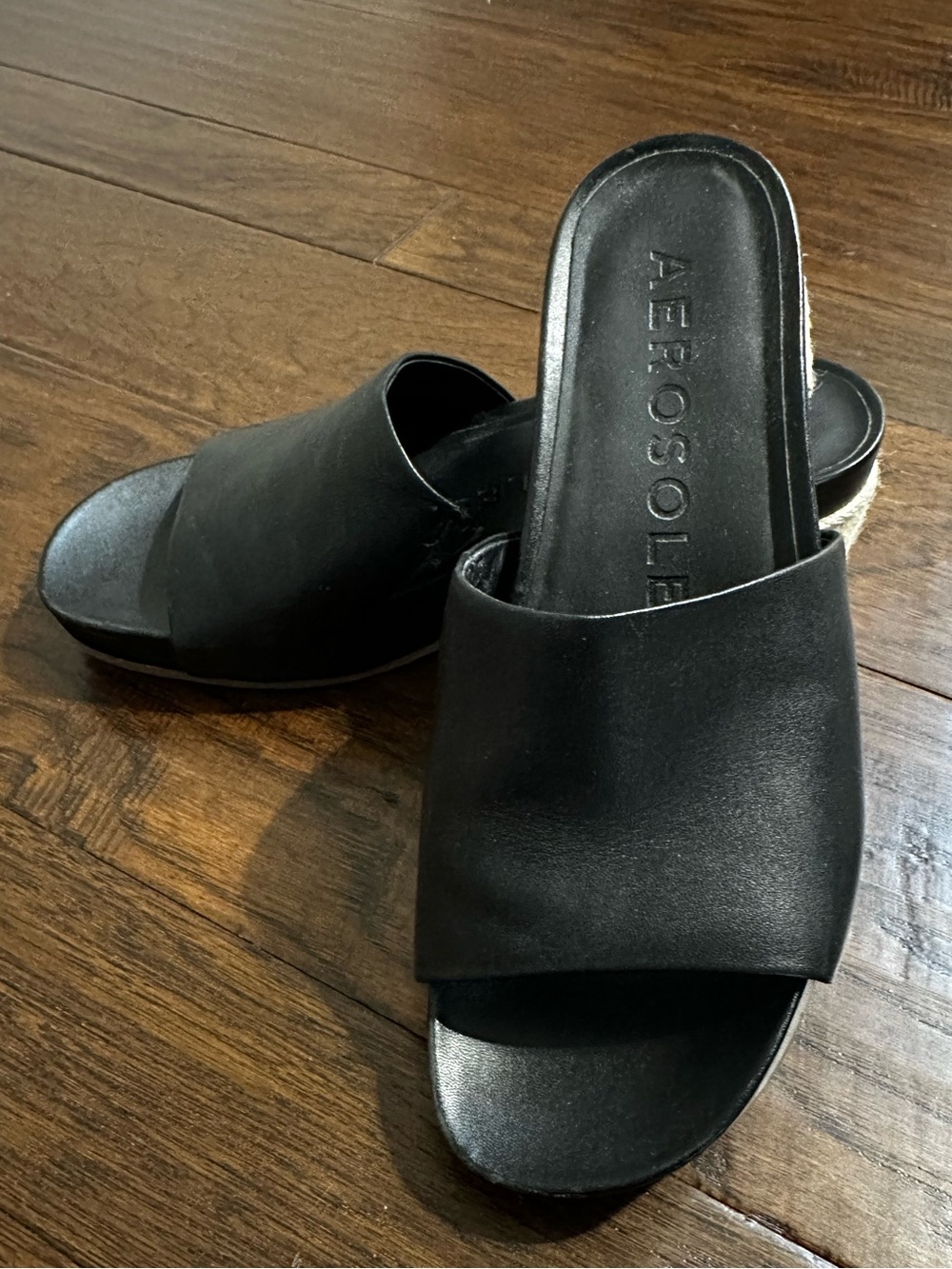 Aerosoles Clark sandal black with braided stacked heel